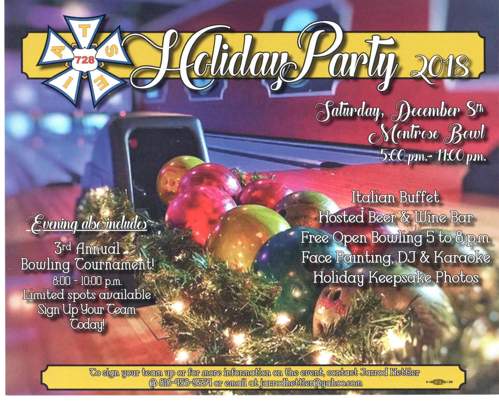 2018 Holiday Party! Saturday December 8th 5:00 pm -11:00 pm -