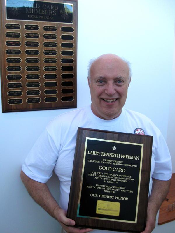 Larry K. Freeman was awarded a Local 728 Gold Card on September 15, 2012