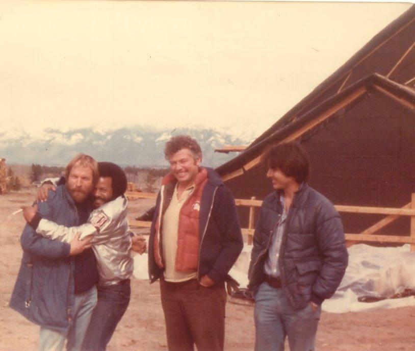 Jerry Posner, Sherman Fulton, Larry Flynn, Kenny Mann, West Glacier, Montana, 1980 (photo contributed by Jerry Posner)