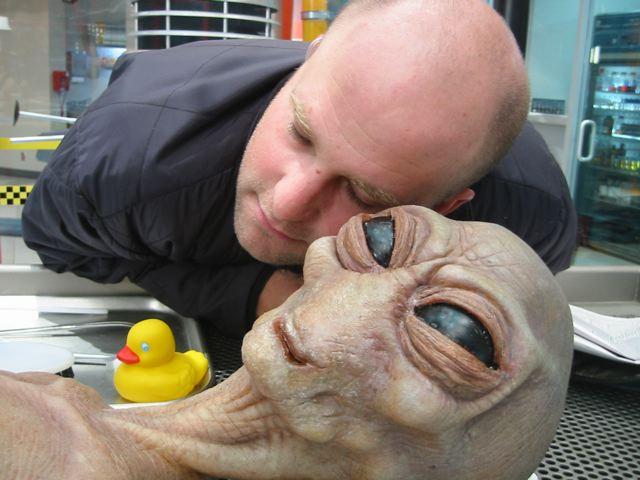 Mike Bauman and an alien friend. (Photo by Kang &amp;/or Kodos)
