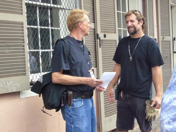 CLT Chris Strong and Rigging Gaffer John Mannochia on Location in New Orleans (Photo by Tony Varoula)