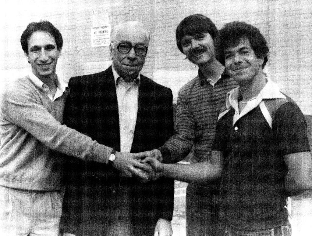 Carl Seidel, Walter Diehl President of IATSE, R. Bruce Prochal, Gary Mayer, circa 1980 (Photo contributed by Gary Mayer)