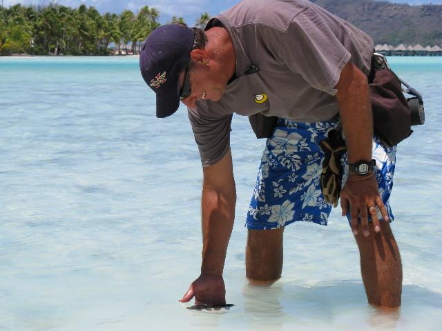 Mike Lyon making new friends, Bora Bora, French Polynesia, 2009 (Photo by Bauman Crew)