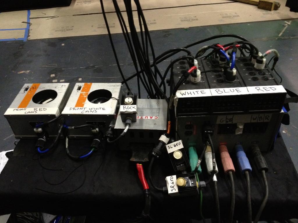 We can&#039;t always afford what we want...  An impromptu &quot;Dimmer Board&quot; on the set of Tosh.0 (Photo by David Kane)