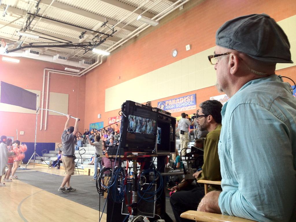 Kelly Clear, CLT, on the set of Bunheads, Basketball set with 6 lumapanels a-hangin&#039;, April 2012 (Photo by David Scott)