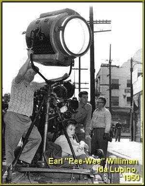 Earl Williman, Sr. Earl &quot;Pee-Wee&quot; Williman manning a light above Ida Lupino, 1950.